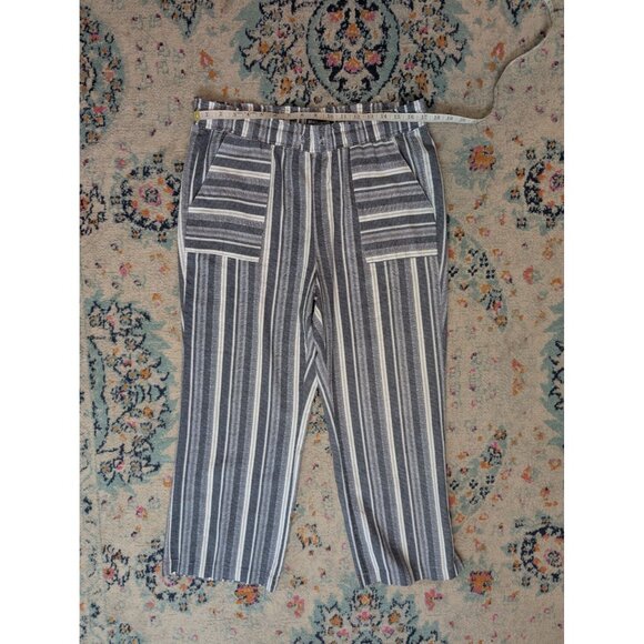 Beau Dawson Blue & White Striped Linen Blend Pull-On Cropped Pants - PL - Picture 5 of 9